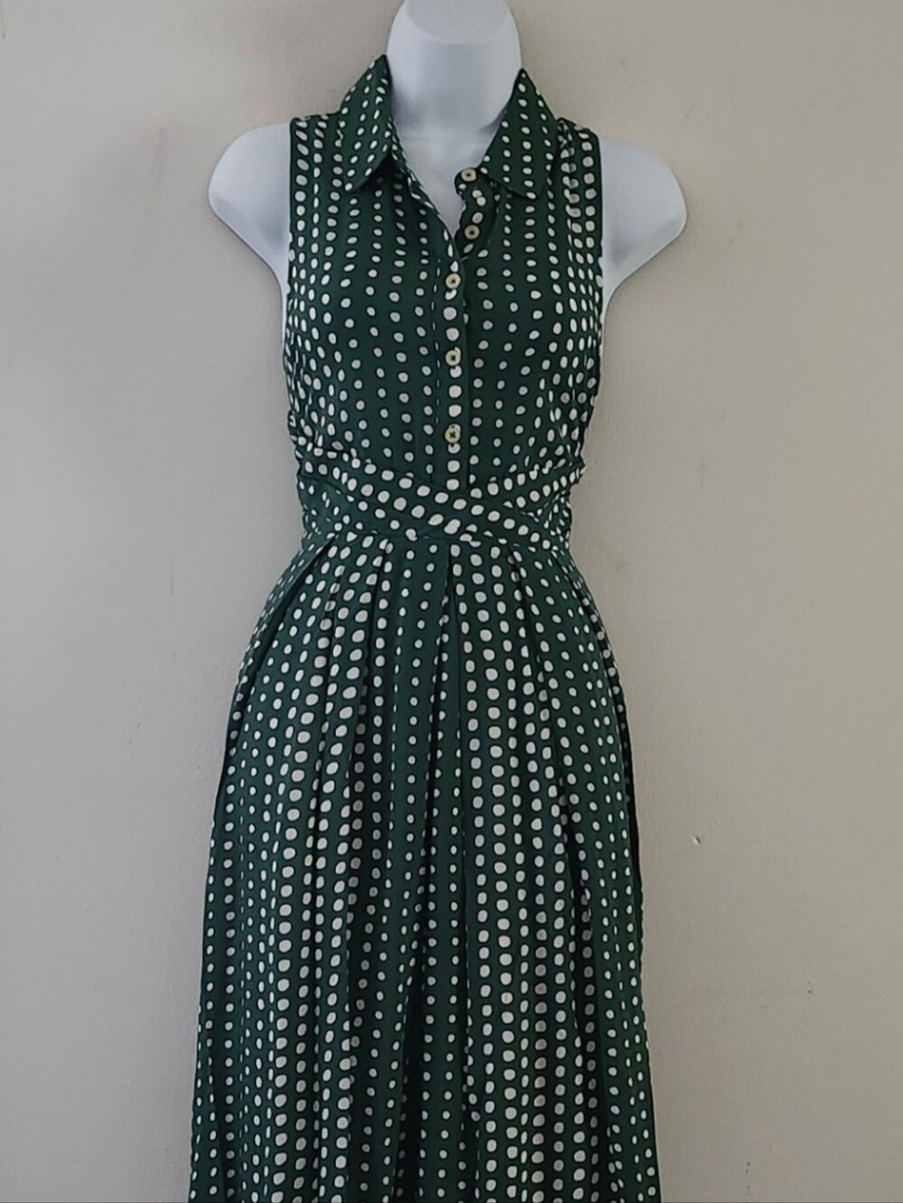 Anthropologie 11•1•Tylho "Brynn" Polka Dot Sleeveless Shirt Dress Size: Small